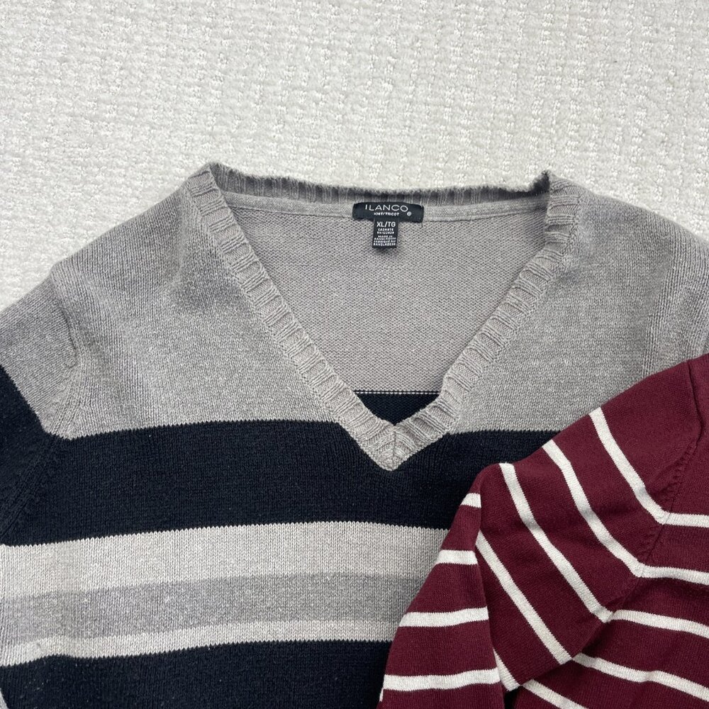 Lot x2 Bulk Striped Pullover Sweater Knit Red  / Grey Women Sz XL Preppy Cozy - Picture 2 of 16